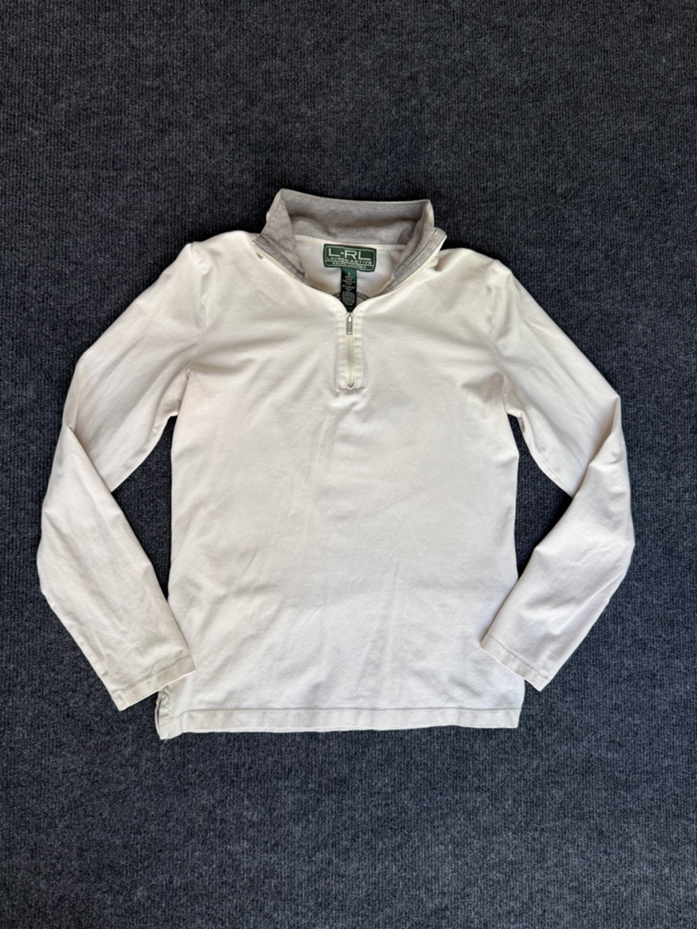 Ralph Lauren Active Quarter Zip Top White Gray S Embroidered Vintage